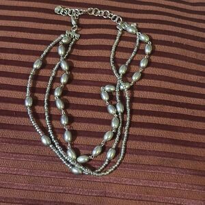 3 Strand Light Weight Silver Toned Beaded Necklace
